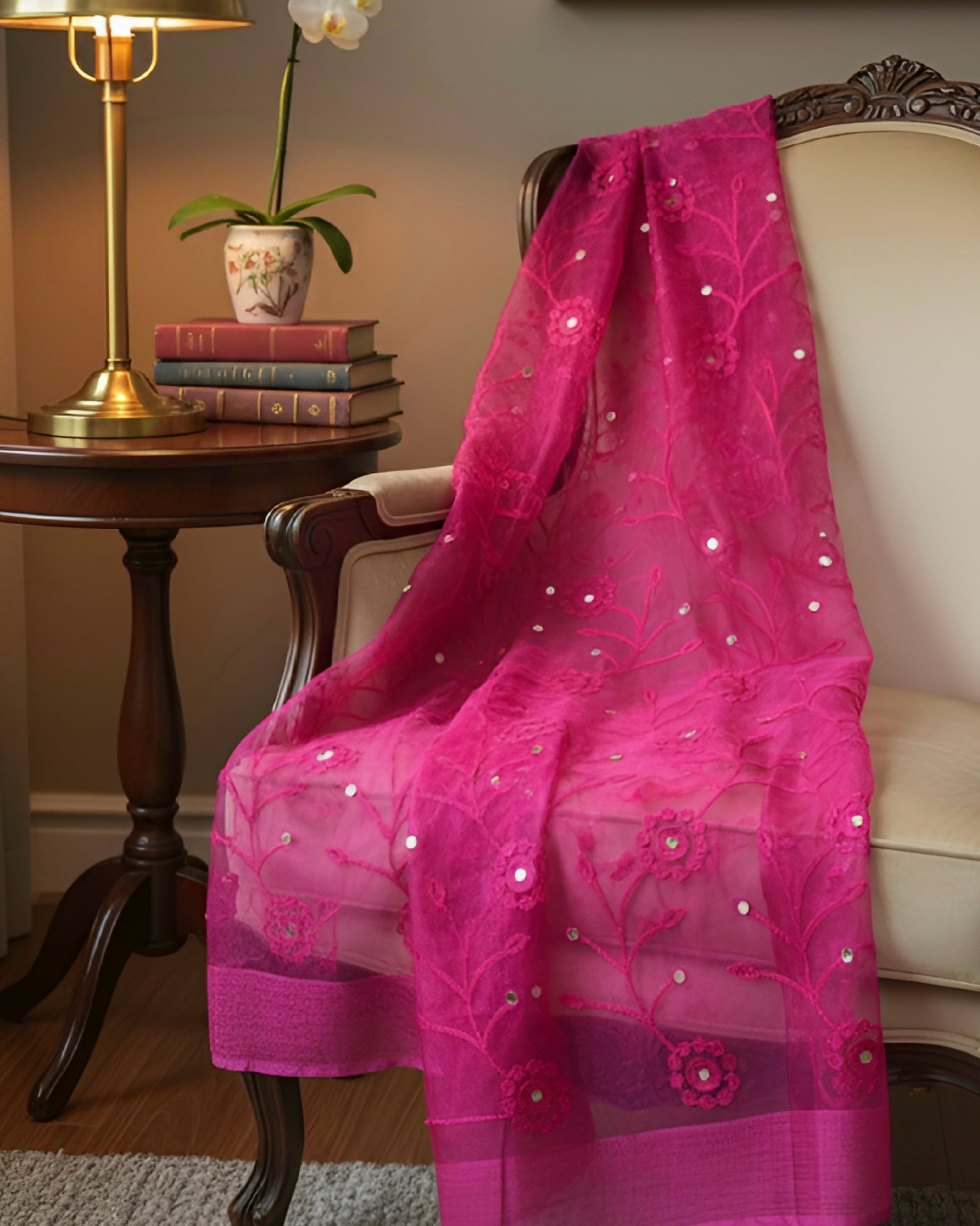 The Fuchsia Bloom Veil Dupatta