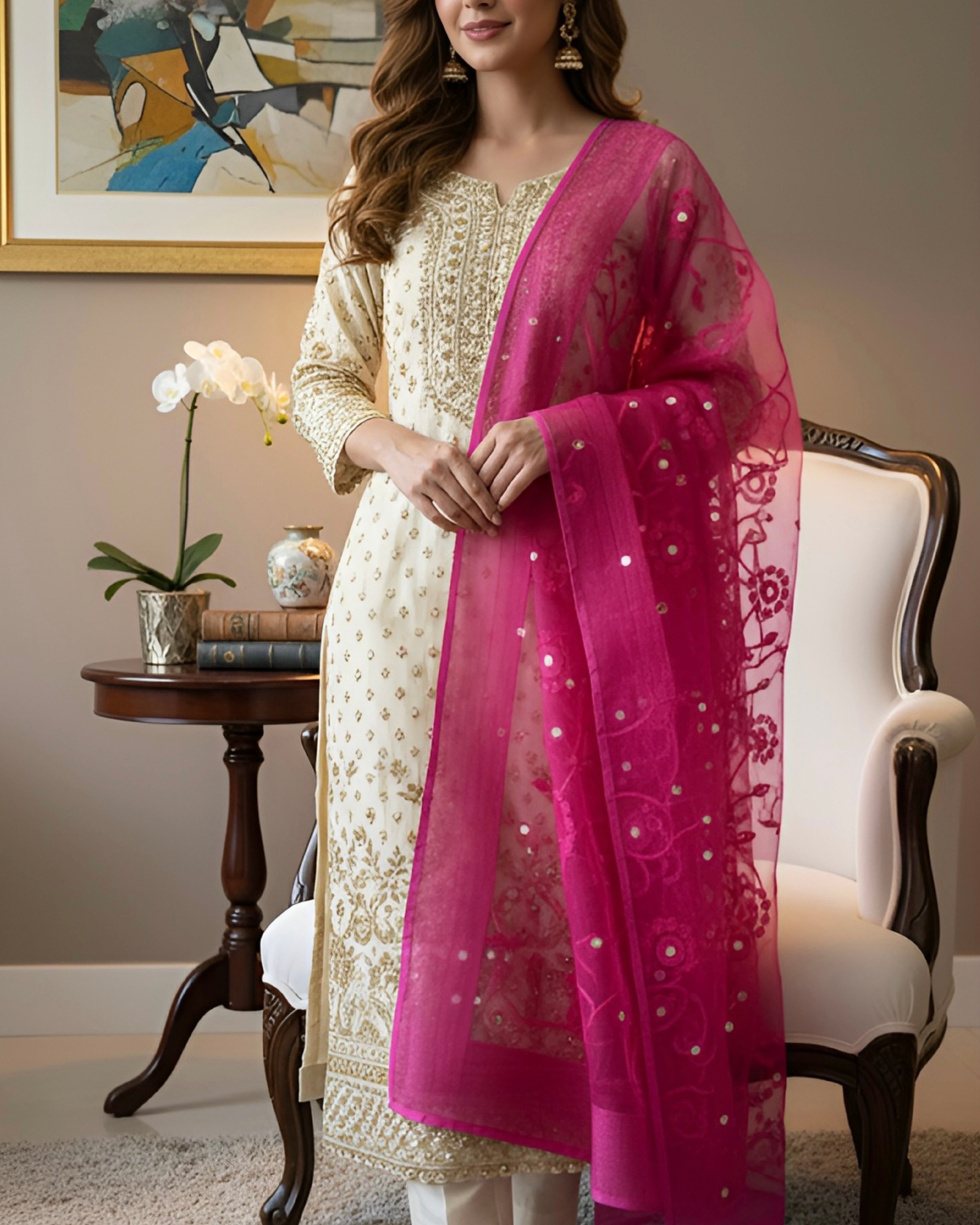 The Fuchsia Bloom Veil Dupatta